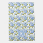 青エレガント水ドラゲ花模様モノグラム キッチンタオル (縦)