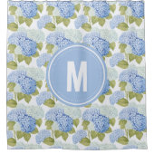 青エレガント水ドラゲ花模様モノグラム シャワーカーテン (正面)