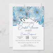 青エレガント水彩花ブライダルシャワー 招待状 (正面)