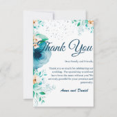 青エレガント水彩花結婚の サンキューカード (正面)