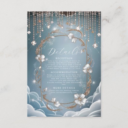 青エレガント水滴結婚の エンクロージャーカード (正面)