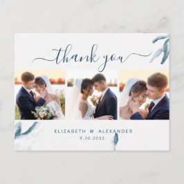 青エレガント水結婚色3枚の写真感謝してい ポストカード