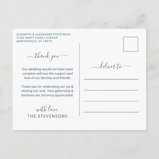 青エレガント水結婚色3枚の写真感謝してい ポストカード (裏面)