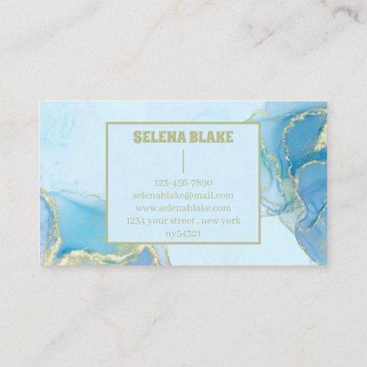 青エレガント水色と金ゴールドグリッター 名刺 (裏面)