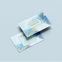 青エレガント水色と金ゴールドグリッター 名刺