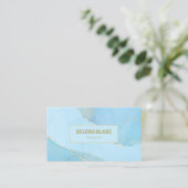 青エレガント水色と金ゴールドグリッター- Qrコード 名刺 (スタンド正面)