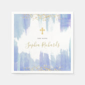 青エレガント水色と金ゴールド |バプテスマ スタンダードカクテルナプキン (正面)