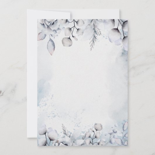 青エレガント水色の冬のフローラ結婚 招待状 (裏面)