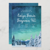 青エレガント水色の冬の雪の結婚invita 招待状 (正面/裏面)