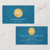 青エレガント水色の木ヨガと瞑想 名刺 (正面/裏面)