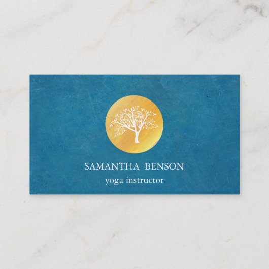 青エレガント水色の木ヨガと瞑想 名刺 (正面)