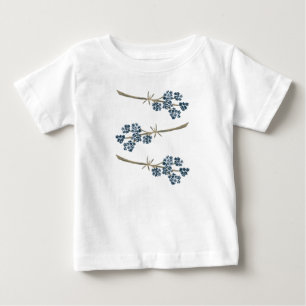 青エレガント水色の花 ベビーTシャツ