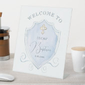 青エレガント水色クレストバプティスウェルカム 台座サイン (インサイチュ)