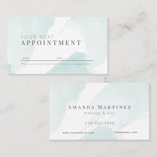 青エレガント水色サロンアポイントメントカード 名刺 (正面/裏面)