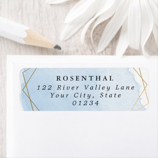 青エレガント水色スプラッシュ金ゴールドフレーム ラベル (インサイチュ)