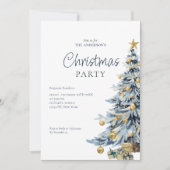 青エレガント水色ツリークリスマスパーティー シーズンカード (正面)