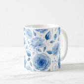 青エレガント水色バラクラシックマググ コーヒーマグカップ (正面右)