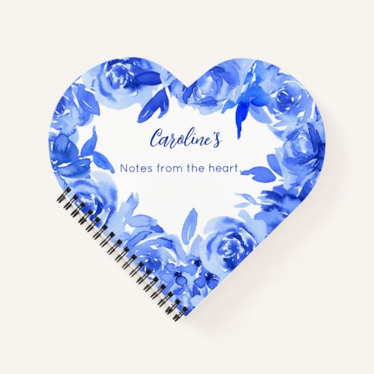 青エレガント水色バラハート ノートブック (正面)