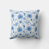 青エレガント水色バラ枕 – フローラホーム クッション (裏面)