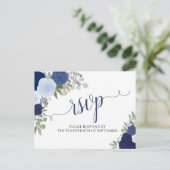 青エレガント水色バラ結婚式RSVP ポストカード (スタンド正面)