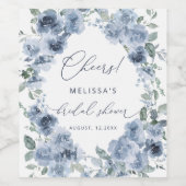 青エレガント水色フローラブライダルシャワー ワインラベル (シングルラベル)