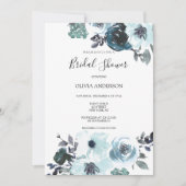 青エレガント水色フローラブライダルシャワー 招待状 (正面)