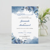 青エレガント水色フローラムスリム結婚ズ 招待状 (スタンド正面)