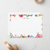 青エレガント水色フローラ文房具 ノートカード (正面/裏面インサイチュ)