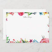 青エレガント水色フローラ文房具 ノートカード (正面/裏面)