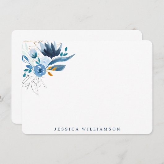 青エレガント水色フローラ文房具 ノートカード (正面/裏面)