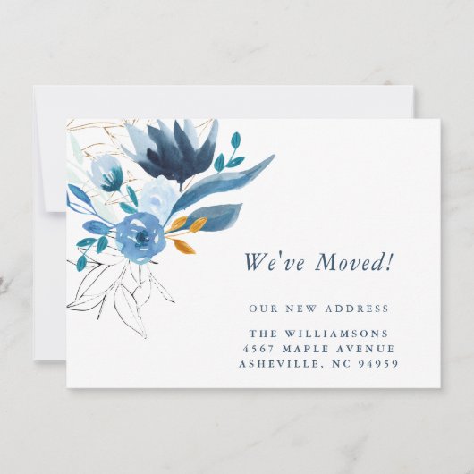 青エレガント水色フローラ新しいホームムービング 案内状 (正面)