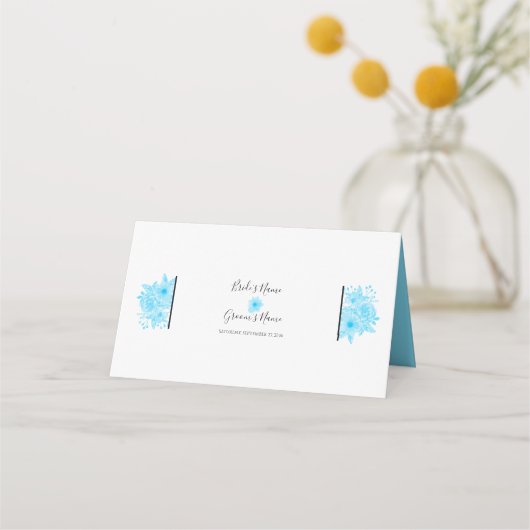 青エレガント水色フローラ結婚座席表 プレイスカード (裏面)
