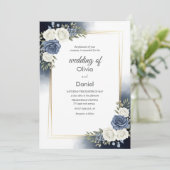 青エレガント水色フローラ結婚式招待状 招待状 (スタンド正面)