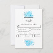 青エレガント水色フローラ結婚式RSVPカード 出欠カード (正面)
