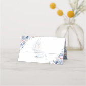 青エレガント水色フローラ結婚 プレイスカード (正面)