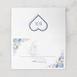 青エレガント水色フローラ結婚 プレイスカード