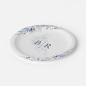 青エレガント水色フローラ結婚 ペーパープレート (アングル)