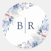 青エレガント水色フローラ結婚 ラウンドシール (正面)