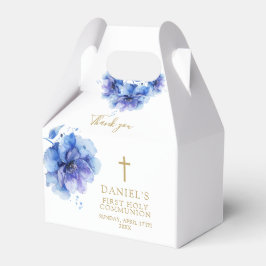 青エレガント水色フローラ聖餐式 フェイバーボックス