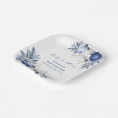 青エレガント水色フローラ赤ちゃんシャワー ペーパープレート (傾斜あり)