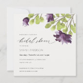 青エレガント水色フローラ金ゴールドブライダルシャワー 招待状 (正面)