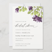 青エレガント水色フローラ金ゴールドブライダルシャワー 招待状 (正面)