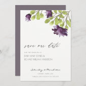 青エレガント水色フローラ金ゴールド保存日 セーブザデート (正面/裏面)