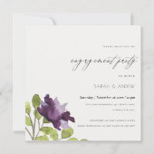 青エレガント水色フローラ金ゴールド婚約 招待状 (正面)