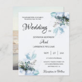 青エレガント水色フローラ開花写真結婚 (正面/裏面)