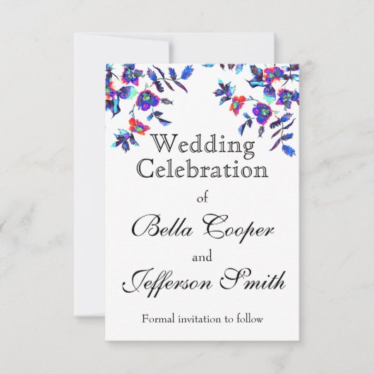 青エレガント水色フローラ セーブザデート (正面)