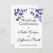 青エレガント水色フローラ セーブザデート (正面/裏面)