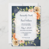 青エレガント水色フローラ 招待状 (正面)