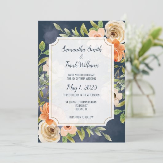 青エレガント水色フローラ 招待状 (スタンド正面)