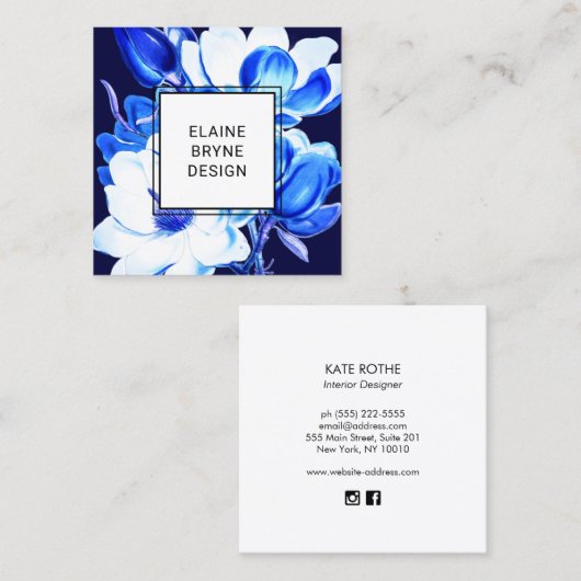 青エレガント水色マグノリアフローラスクエアスクー スクエア名刺 (正面/裏面)